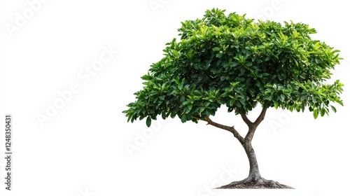 Small green tree with lush leaves isolated on a white background for nature and gardening concepts