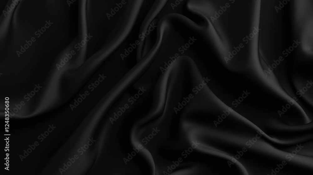 Smooth Black Satin Fabric with Subtle Light Reflections Smooth Black Satin Fabric with Subtle Light Reflections