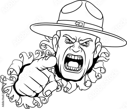 An angry drill instructor or sergeant bootcamp army soldier cartoon character