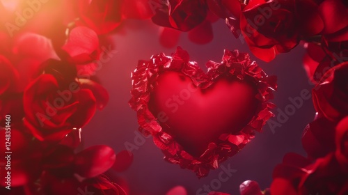 Romantic heart surrounded by red roses
