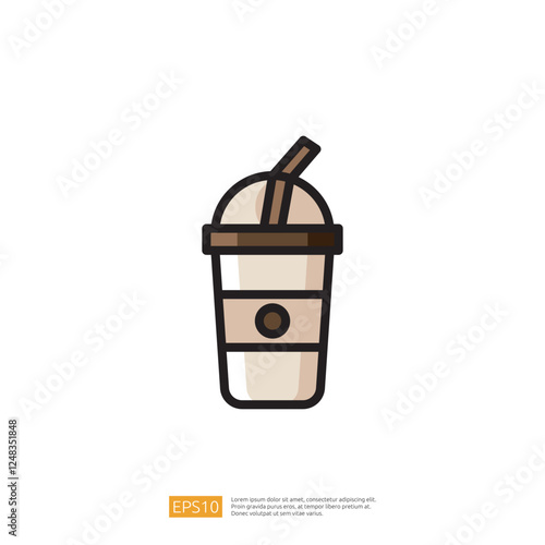 Illustration Of A Coffee Frappuccino In A Takeaway Cup With Straw And Creamy Toppings On A White Background