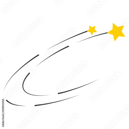 Two yellow stars, Two Shooting Stars with Curved Trails