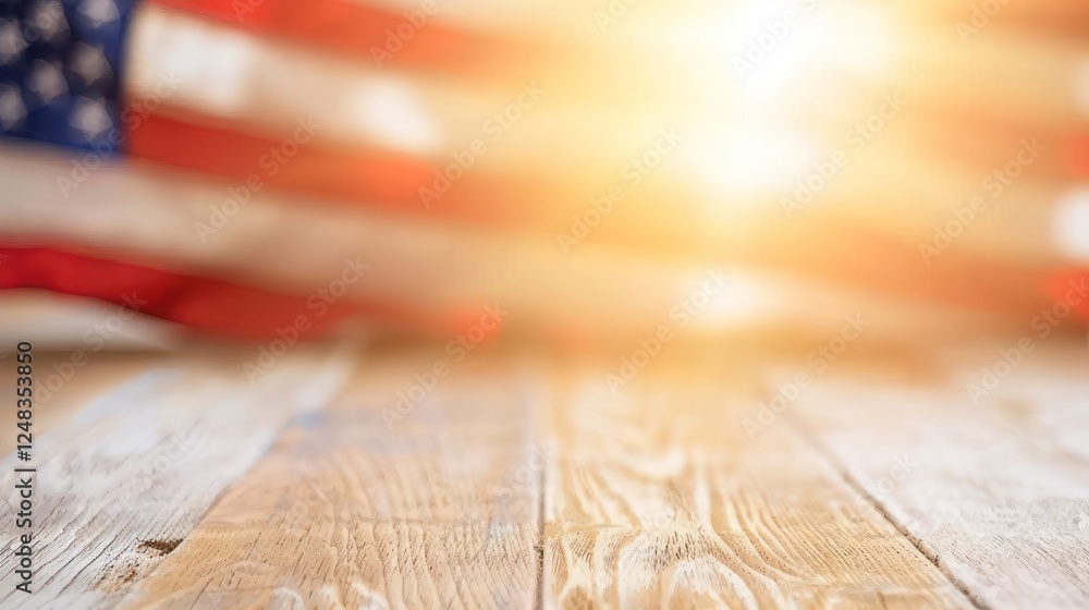 American Flag with Rustic Wooden Background Captured in Natural Light on a Bright Sunny Day American Flag with Rustic Wooden Background Captured in Natural Light on a Bright Sunny Day