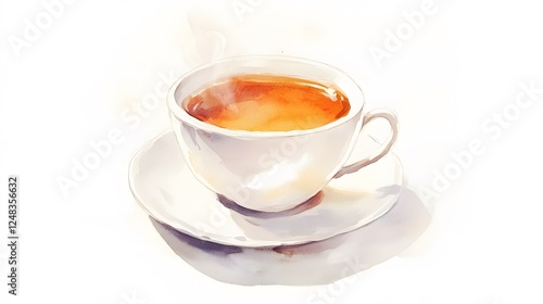 Wallpaper Mural Watercolor painting shows a steaming cup of tea on saucer Torontodigital.ca