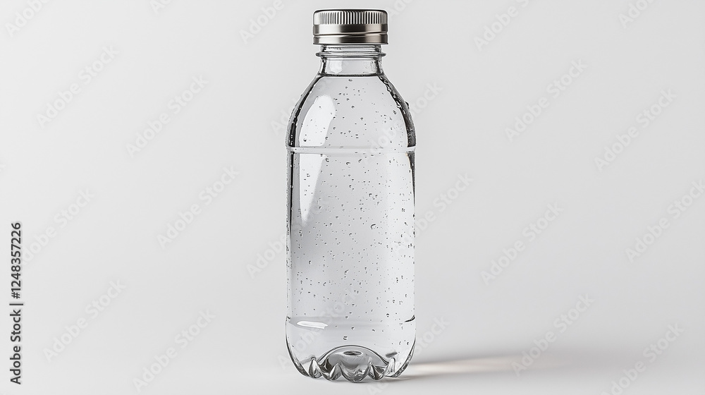 Glass water bottle with metal cap on white background Glass water bottle with metal cap on white background
