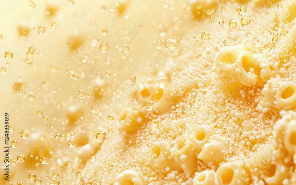 Creamy mac and cheese with breadcrumbs on a pastel golden background Creamy mac and cheese with breadcrumbs on a pastel golden background