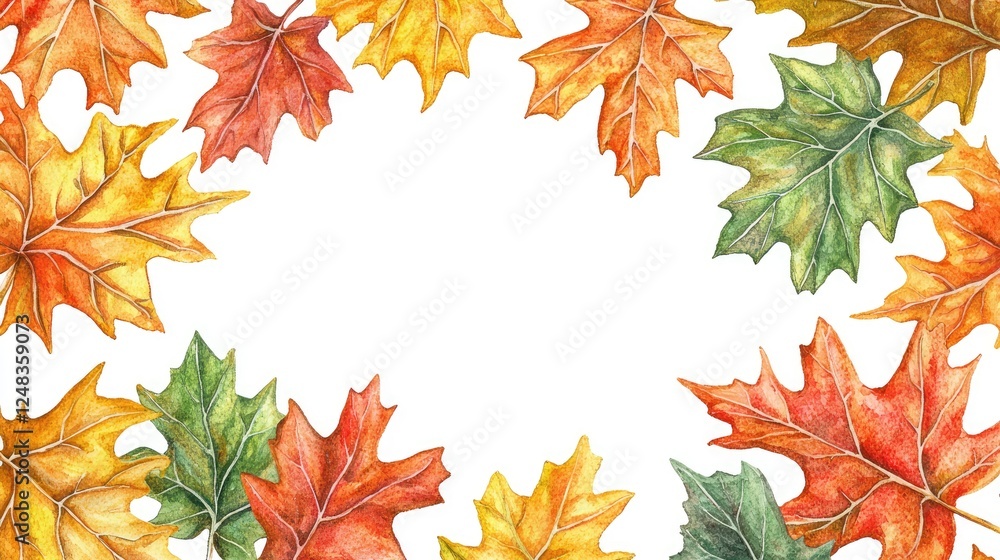 Fototapeta premium Colorful Autumn Leaves Border with Bright Orange and Yellow Tones