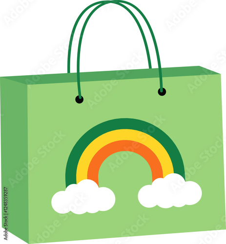 St. Patrick's day shopping paper bag flat vector illustration.
Saint Patricks day gift bag icon isolated. 
Transparent background.	