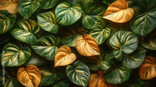 Wallpaper Mural Lush green and gold foliage wall background Torontodigital.ca