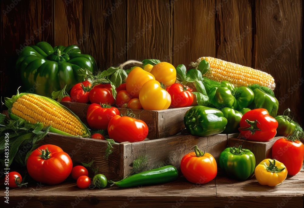 vibrant farm fresh produce array displayed rustic textured surface colorful inviting arrangement, assorted, vegetables, fruits, organic, freshness, harvest vibrant farm fresh produce array displayed rustic textured surface colorful inviting arrangement, assorted, vegetables, fruits, organic, freshness, harvest