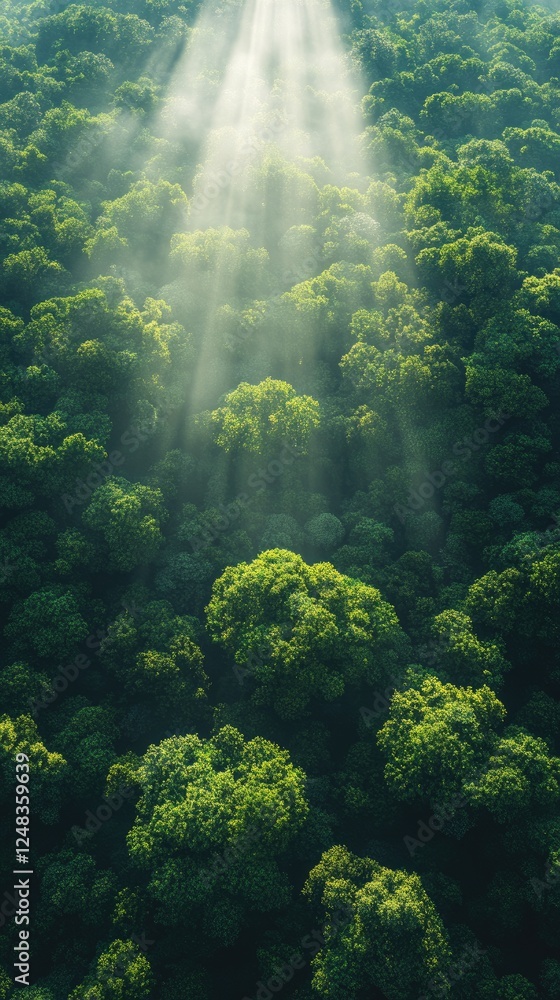Obraz premium Sunlight Beams Through Lush Forest Canopy