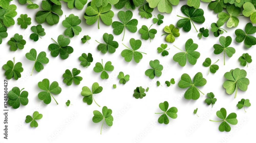 Green Clover Leaves Arranged on a White Background, Ideal for Seasonal Themes, Nature, and Botanical Designs Green Clover Leaves Arranged on a White Background, Ideal for Seasonal Themes, Nature, and Botanical Designs
