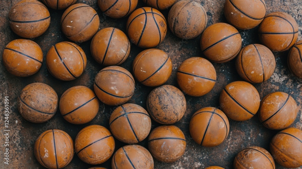 Obraz premium Many dirty basketballs on a surface