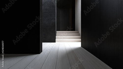 Fototapeta Naklejka Na Ścianę i Meble -  empty black wall with white wood floor 3d render illustration