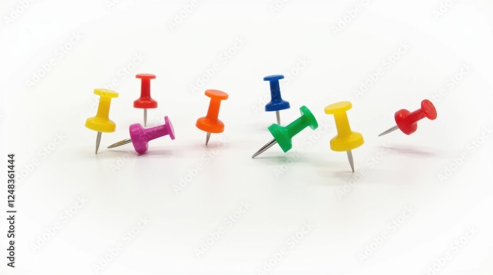 Colorful Push Pins Isolated on White Background Colorful Push Pins Isolated on White Background
