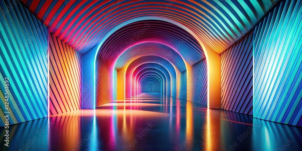 Vibrant Neon Archway Tunnel A Serene and Colorful Abstract Design Featuring Recurring Arched Pathways Illuminated by Glowing Lines Vibrant Neon Archway Tunnel A Serene and Colorful Abstract Design Featuring Recurring Arched Pathways Illuminated by Glowing Lines