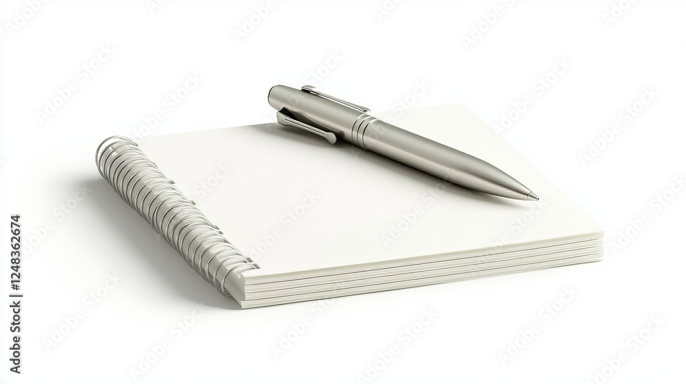 Blank empty memo notepad and a silver pen, isolated on white with natural shadows 3d render illustration Blank empty memo notepad and a silver pen, isolated on white with natural shadows 3d render illustration