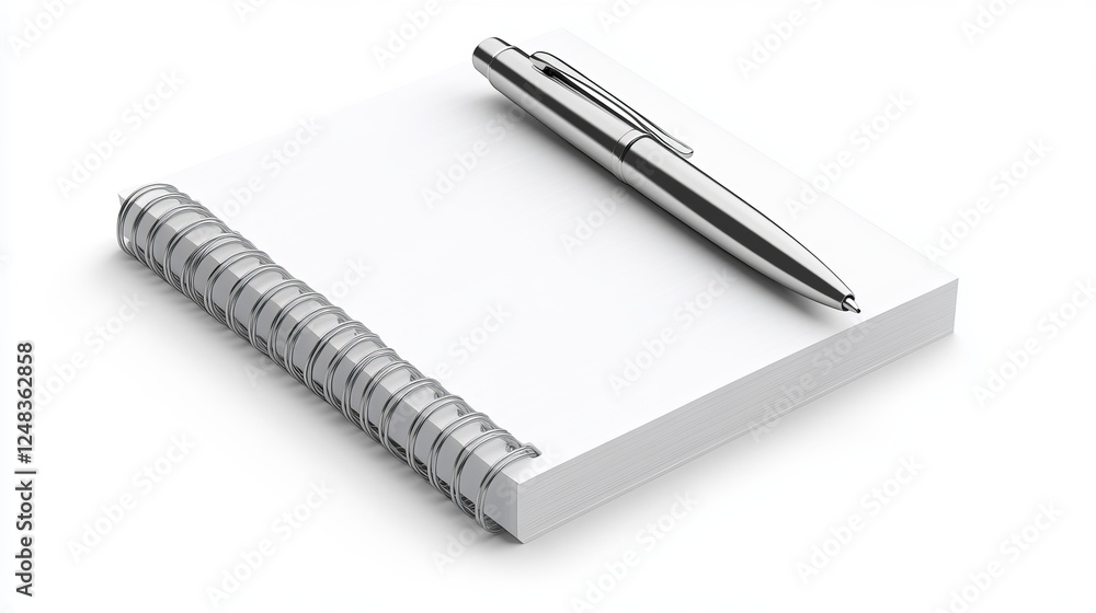 Blank empty memo notepad and a silver pen, isolated on white with natural shadows 3d render illustration Blank empty memo notepad and a silver pen, isolated on white with natural shadows 3d render illustration