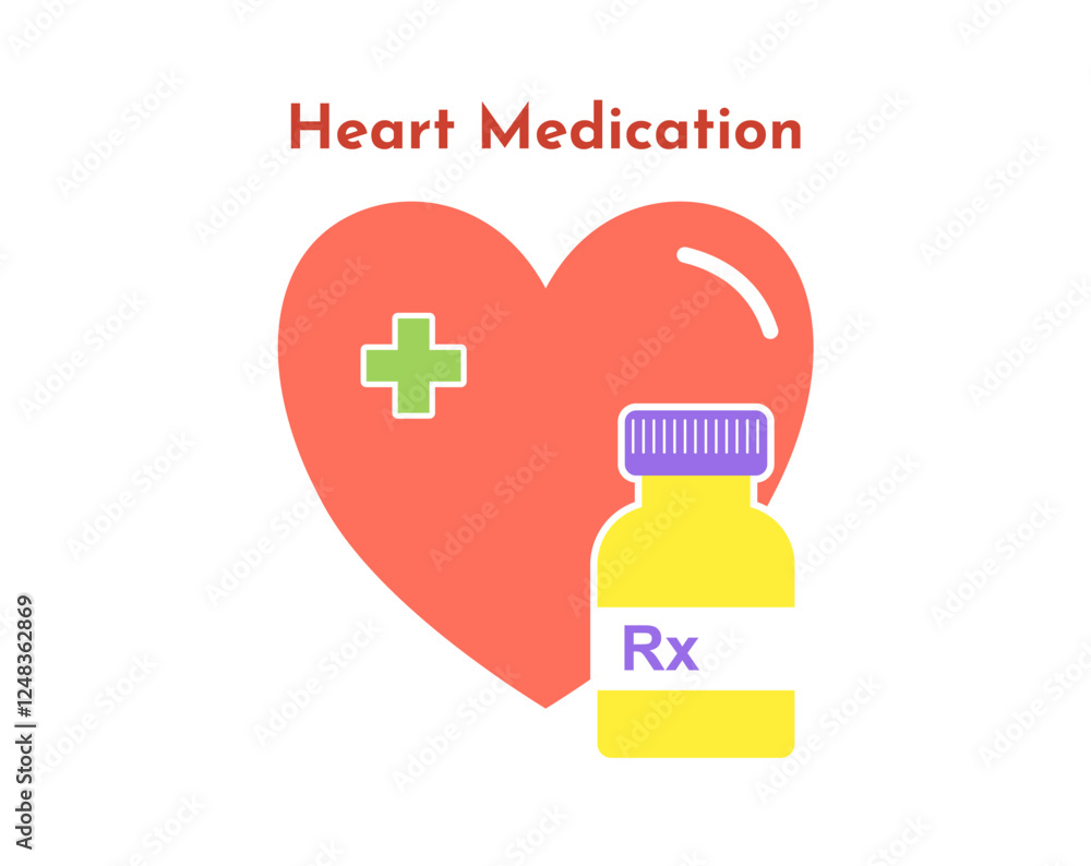 Heart medication bottle pill icon illustration. Heart medication bottle pill icon illustration.