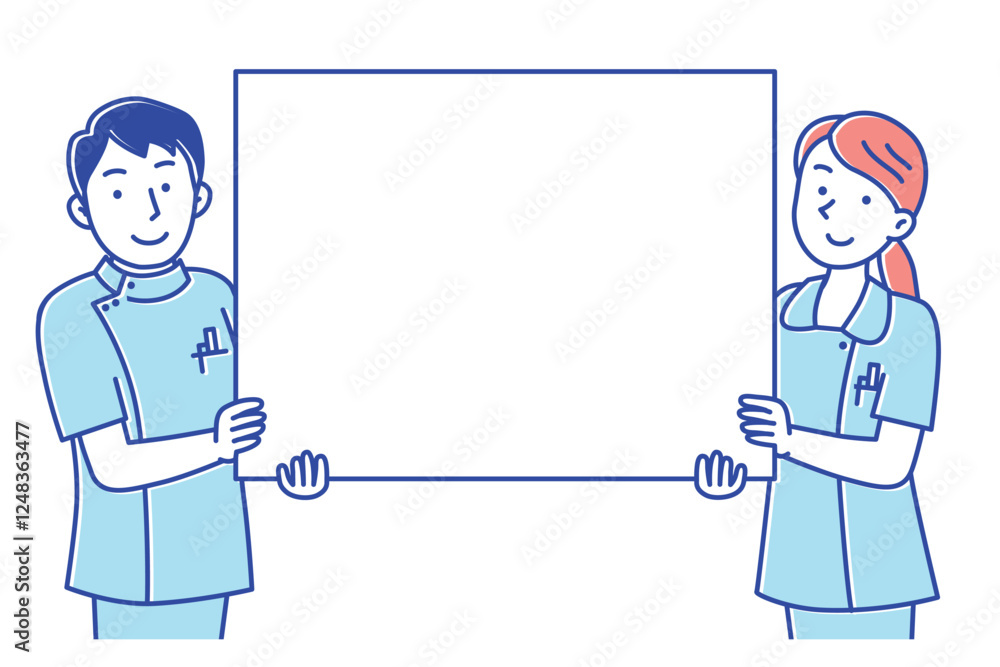 ホワイトボードを持つ若い看護師の男女のイラスト