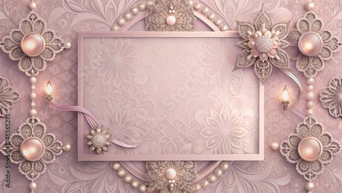 Elegant Pink Floral Design with Illuminated Candles and Pearls, Perfect for Festive Celebrations and Special Occasions