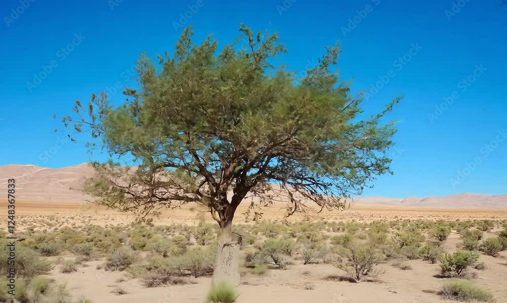 desert tranquility: a tree stands strong against a hot sun desert tranquility: a tree stands strong against a hot sun