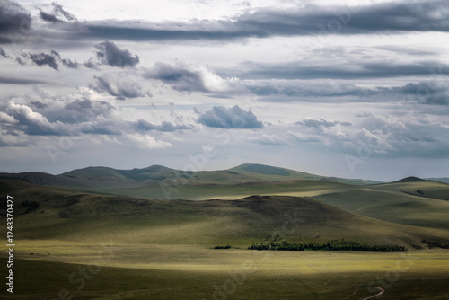 grassland with sunshine and blue sky in china 