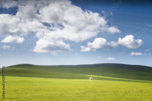 grassland with sunshine and blue sky in china 