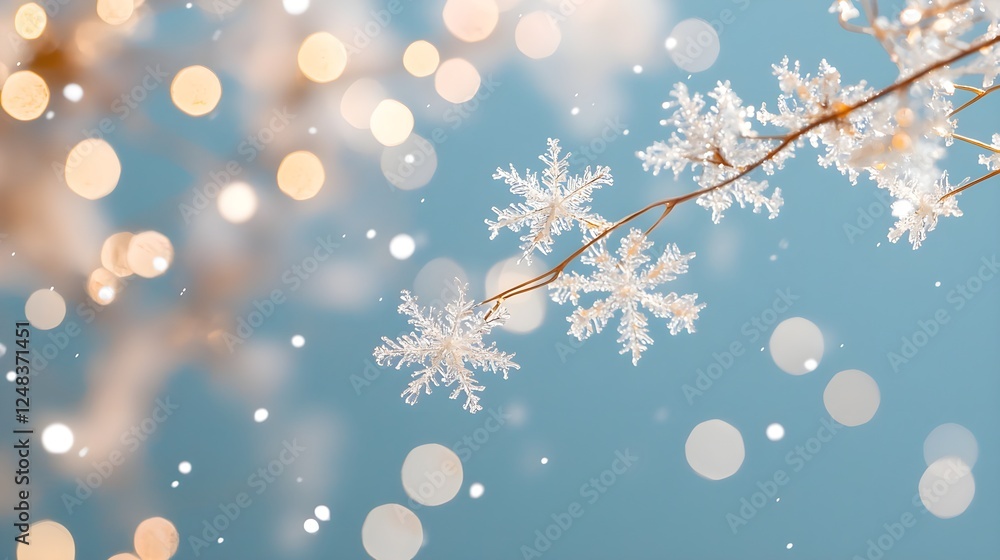 White Snowflakes on Branch Winter Background White Snowflakes on Branch Winter Background