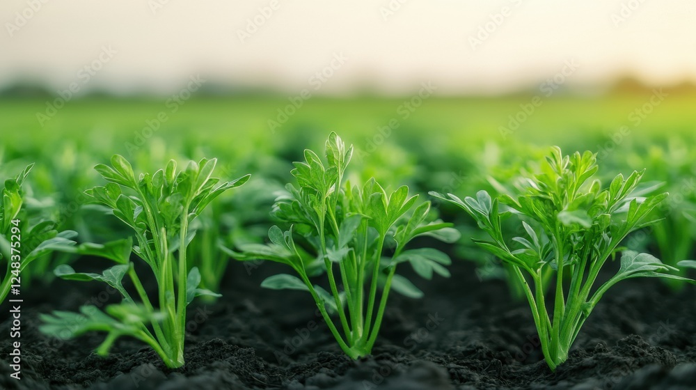 Young carrot plants growing in fertile soil in a field Young carrot plants growing in fertile soil in a field