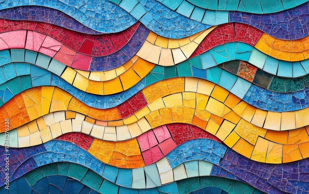 Fototapeta premium Abstract mosaic with bright colorful tiles and irregular geometric patterns
