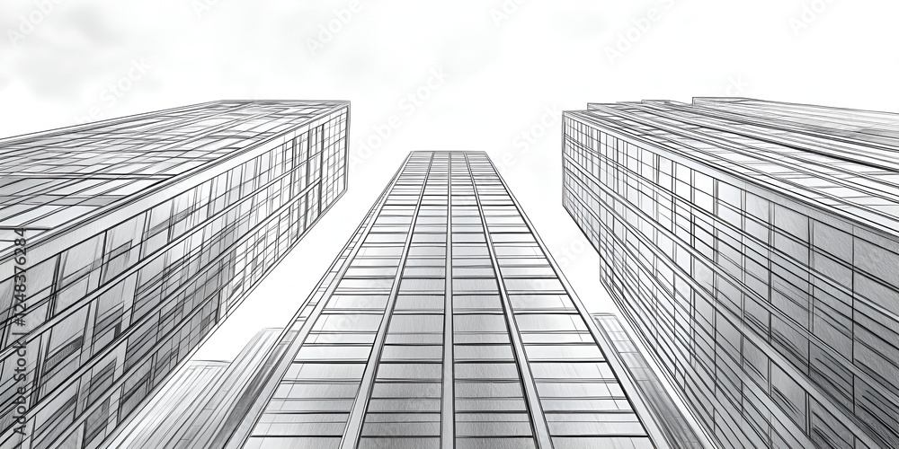 Fototapeta premium Dynamic sketch of towering skyscrapers in bustling cityscape