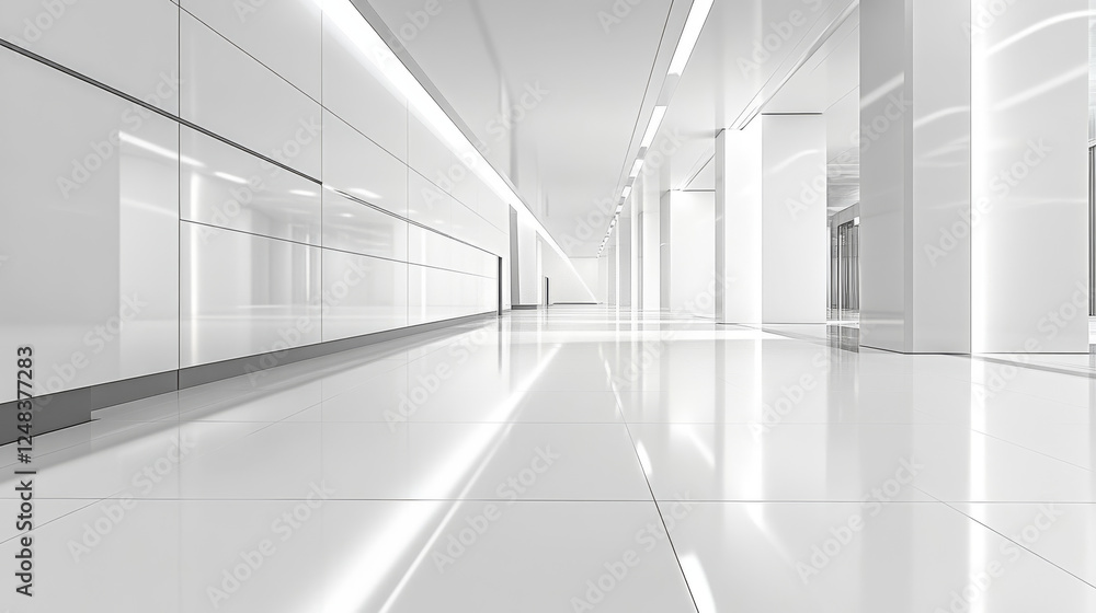 Modern futuristic white shiny architecture building interior with futuristic lighting 3d render illustration Modern futuristic white shiny architecture building interior with futuristic lighting 3d render illustration