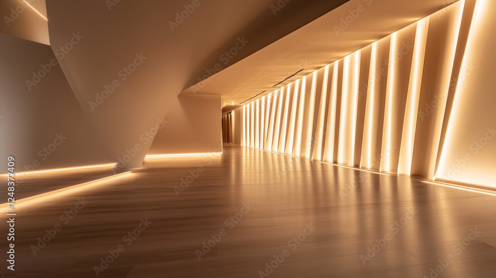 Obraz premium empty studio abstract futuristic wall with light shining through slits 3d render illustration