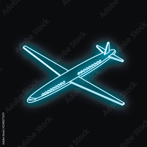 Bright neon airplane sign glowing against a dark background, evoking a sense of travel and adventure