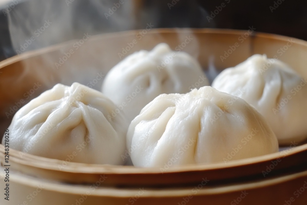 Steamed Pork Belly Buns in Bamboo Steamer Steamed Pork Belly Buns in Bamboo Steamer