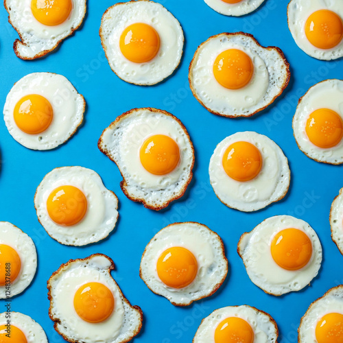 fried egg pattern on a blue background