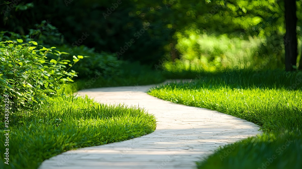 Obraz premium Winding Path Through Lush Green Garden