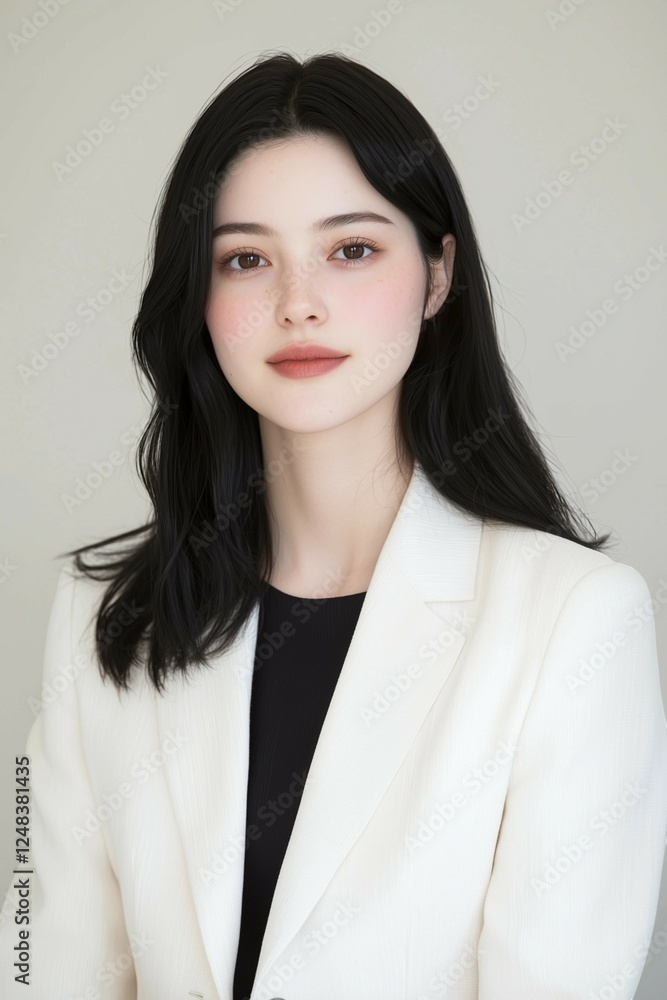 Confident Businesswoman in White Suit with Natural Beauty Confident Businesswoman in White Suit with Natural Beauty