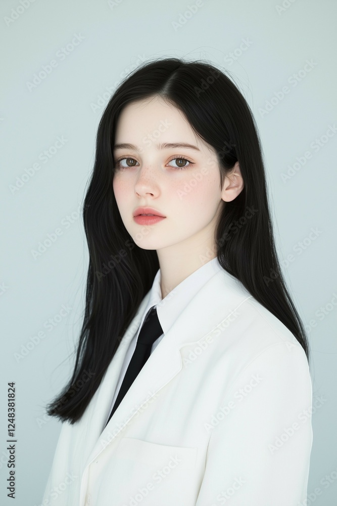 Confident Businesswoman in White Suit with Natural Beauty Confident Businesswoman in White Suit with Natural Beauty