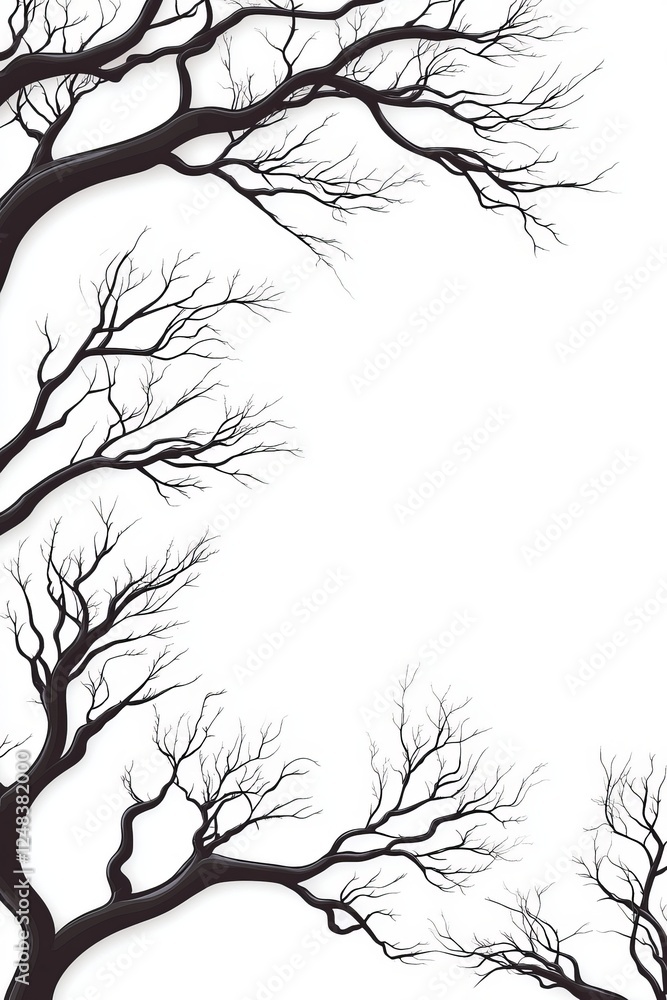 Obraz premium Bare Winter Tree Branches Extending Dramatically Against a White Background