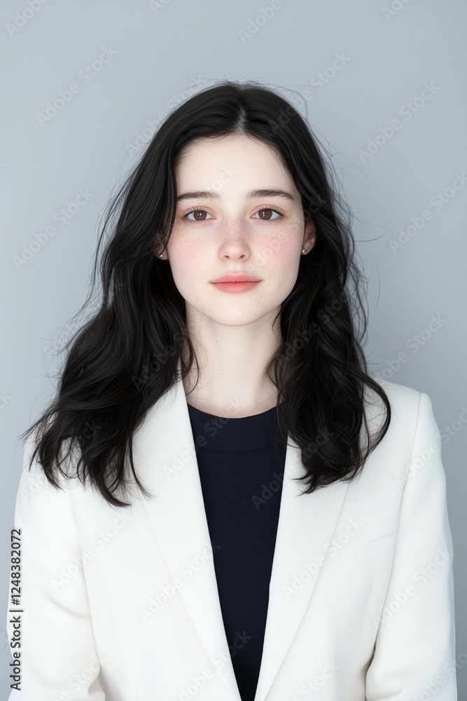 Confident Businesswoman in White Suit with Natural Beauty Confident Businesswoman in White Suit with Natural Beauty