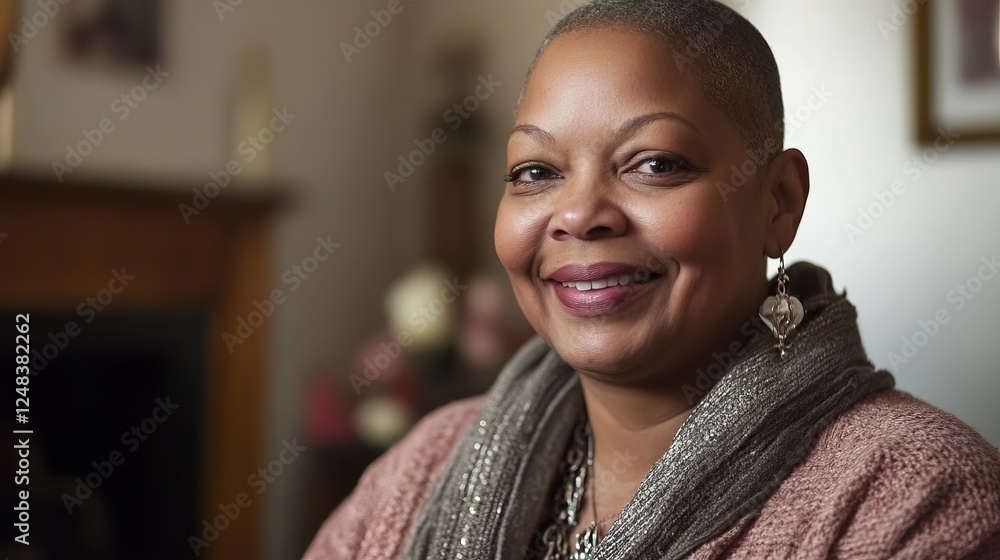 Smiling African American Woman Engaged in Video Call from Cozy Home Environment Smiling African American Woman Engaged in Video Call from Cozy Home Environment
