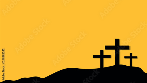 Good Friday Background with Cross and Hill Silhouette 
