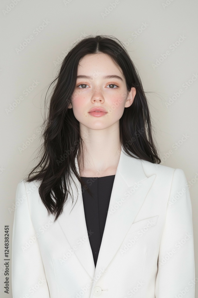 Confident Businesswoman in White Suit with Natural Beauty Confident Businesswoman in White Suit with Natural Beauty