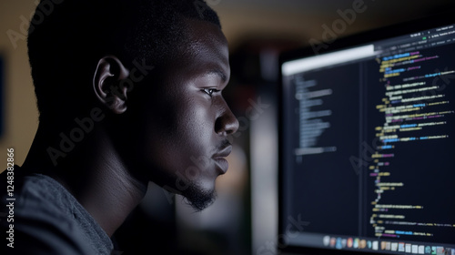 Wallpaper Mural African American Man Coding an Application for Fintech Innovation in Modern Workspace Torontodigital.ca