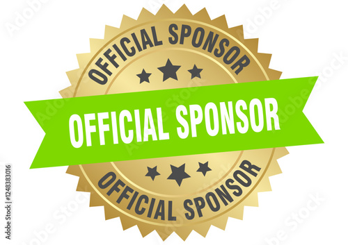 official sponsor. official sponsor round green and gold label isolated on transparent background