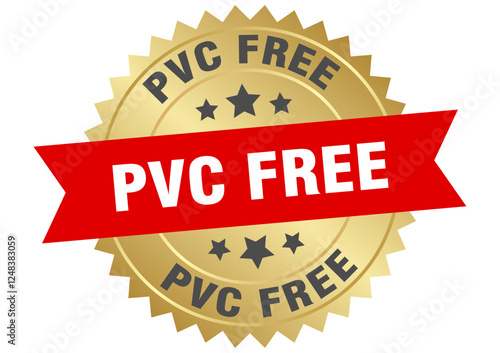 pvc free. pvc free round red and gold label isolated on transparent background