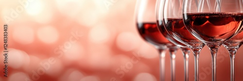 Elegant Rose Wine Glasses against a Soft Red Background
