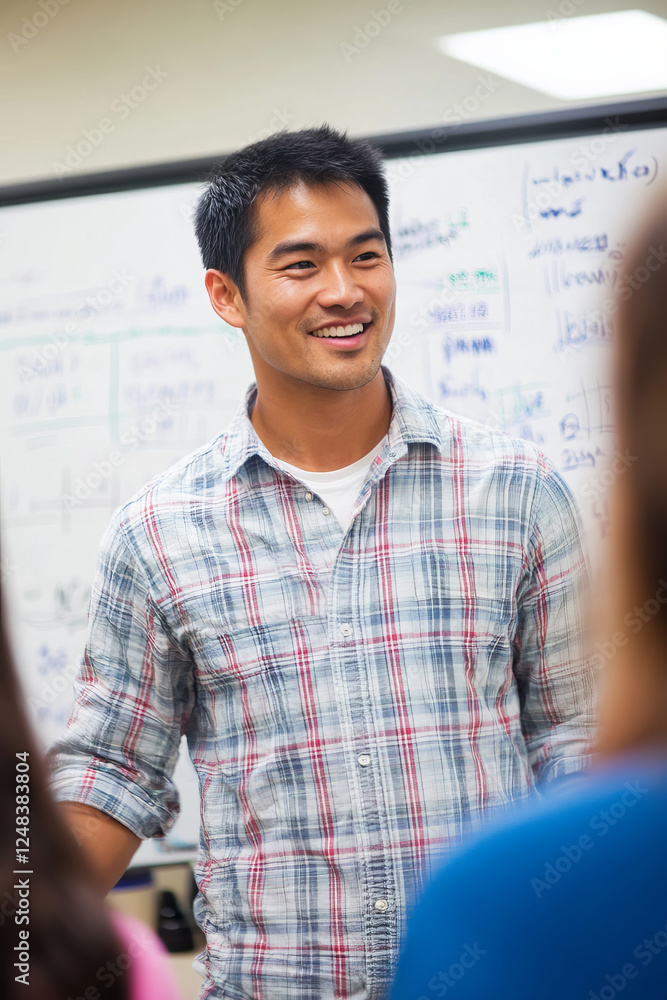 Obraz premium Asian Man Brainstorming Strategies for Startup Success in a Collaborative Environment
